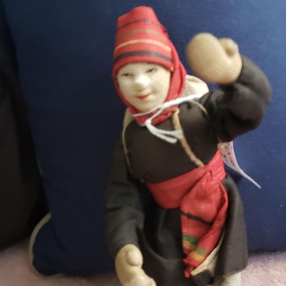 Vintage Handmade Stockinette Cloth Doll Tagged Mordwa Woman-Made in Soviet Union